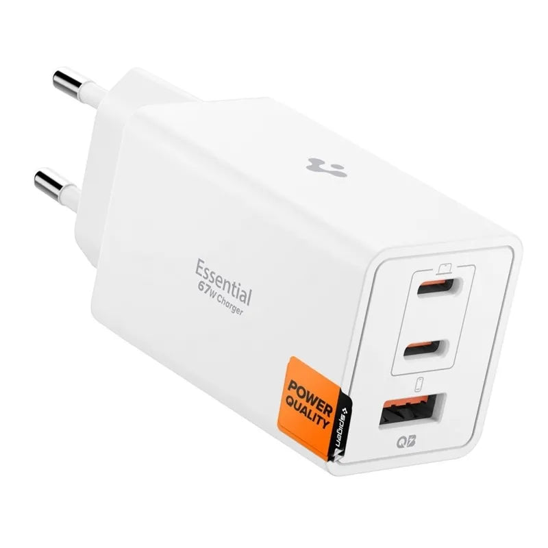 Spigen Essential EE673EU GaN Pro – Sieninis įkroviklis 2x USB-C + USB-A 67W (Baltas)