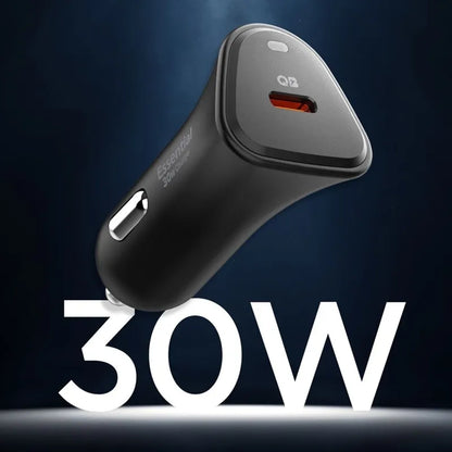 Spigen Essential EV301 - USB-C PD 3.0 PPS 30W automobilinis įkroviklis (juodas)