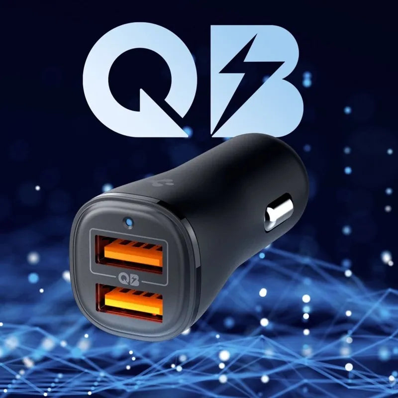 Spigen Essential EV302 – automobilinis įkroviklis 2x USB-A 30W (juodas)