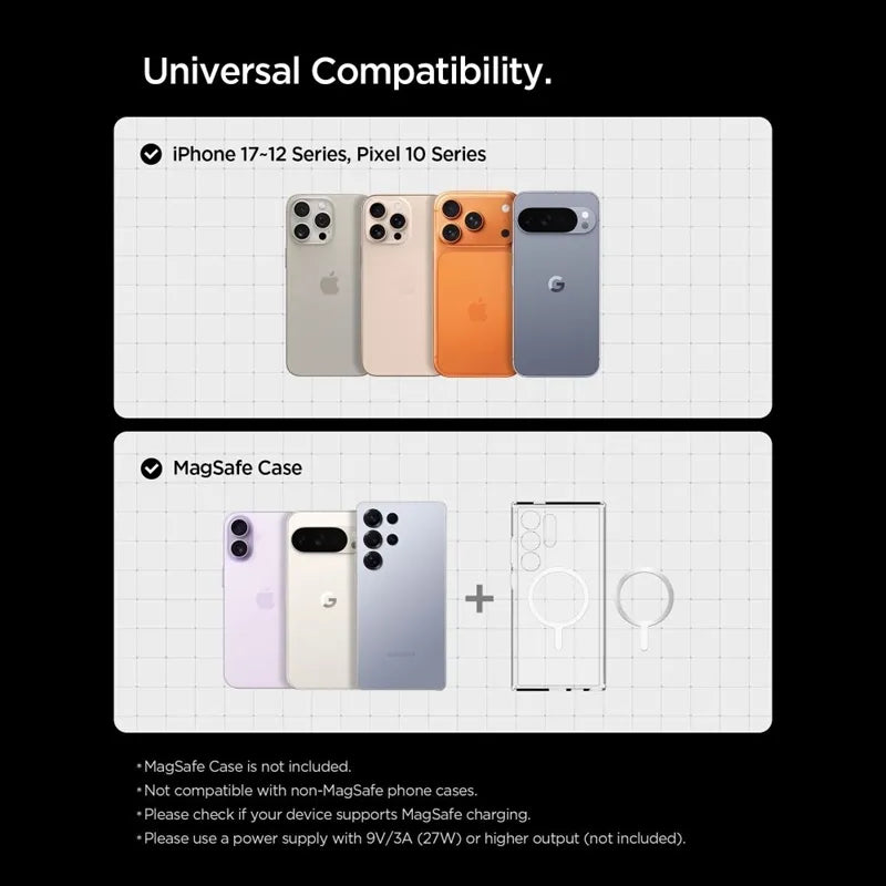 Spigen EV15MAQ Essential - MagSafe 15W Qi2 automobilinis ventiliacijos grotelių laikiklis (juodas)