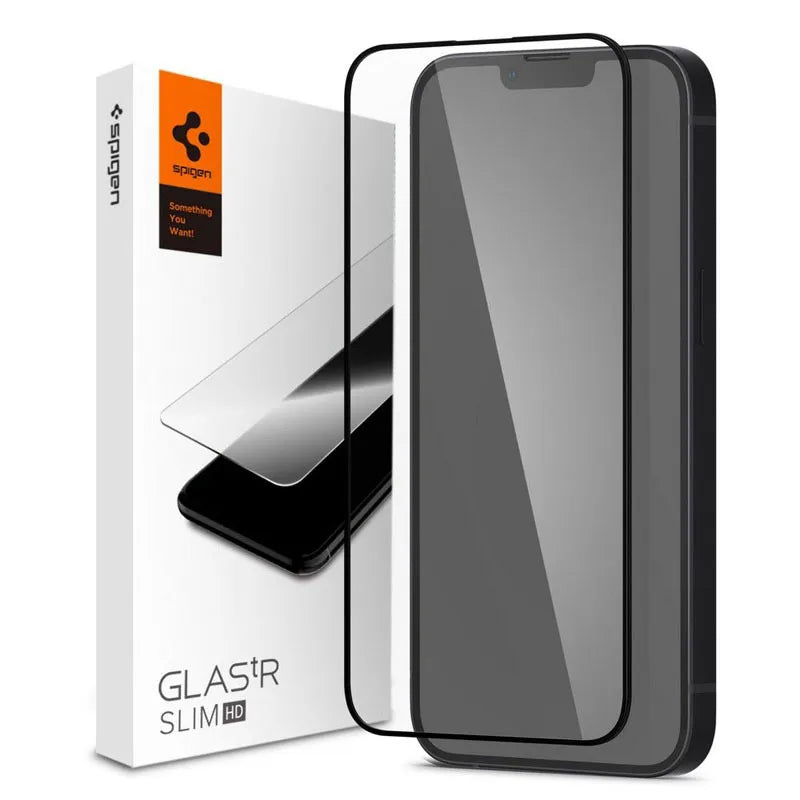 Spigen Glass FC – Grūdintas stiklas, skirtas iPhone 17e / 16e / 14 / 13 / 13 Pro (juodo rėmelio)