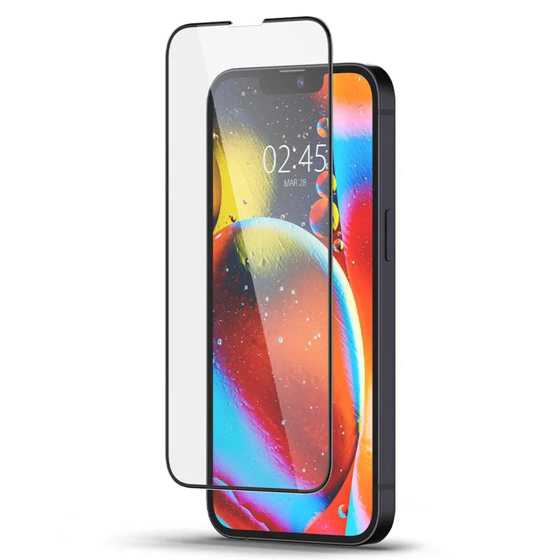 Spigen Glass FC – Grūdintas stiklas, skirtas iPhone 17e / 16e / 14 / 13 / 13 Pro (juodo rėmelio)