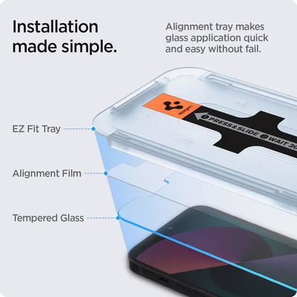 Spigen GLAS.TR EZ FIT 2 vnt. – Grūdintas stiklas, skirtas iPhone 17e / 16e / 14 / 13 Pro / 13 2 vnt.