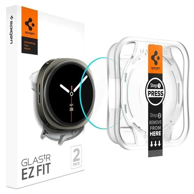 Spigen GLAS.TR EZ FIT 2 vnt. – Grūdintas stiklas, skirtas Samsung Galaxy Watch 8 44 mm (2 vnt.)