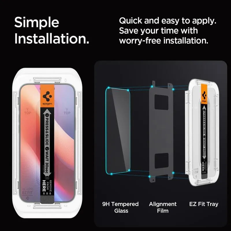 SPIGEN GLAS.TR "EZ FIT" grūdintas stiklas 2 vnt. iPhone 16 Pro / 17 / 17 Pro Skaidrus