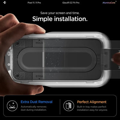 Spigen Glas.tR EZ Fit Pro AC 2-Pack – grūdintas stiklas, skirtas Google Pixel 11 / 11 Pro (2 vnt.)