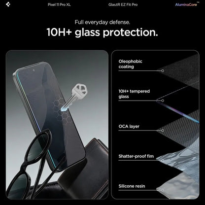 Spigen Glas.tR EZ Fit Pro AC 2 pakuotės - grūdintas stiklas, skirtas Google Pixel 11 Pro XL (2 vnt.)