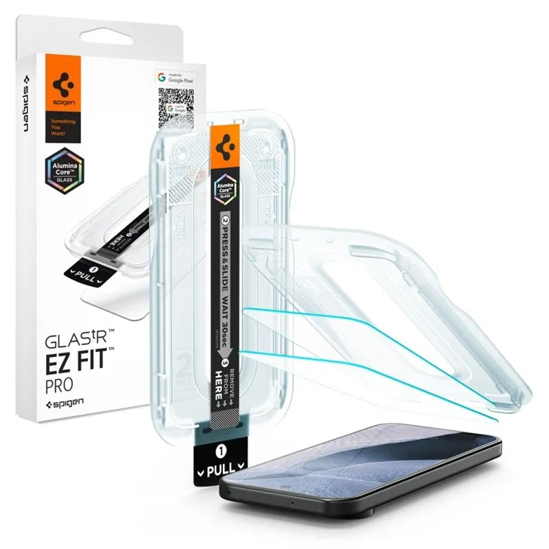 Spigen Glas.tR EZ Fit Pro AC 2 pakuotės - grūdintas stiklas, skirtas Google Pixel 11 Pro XL (2 vnt.)