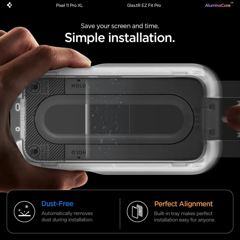 Spigen Glas.tR EZ Fit Pro AC 2 pakuotės - grūdintas stiklas, skirtas Google Pixel 11 Pro XL (2 vnt.)