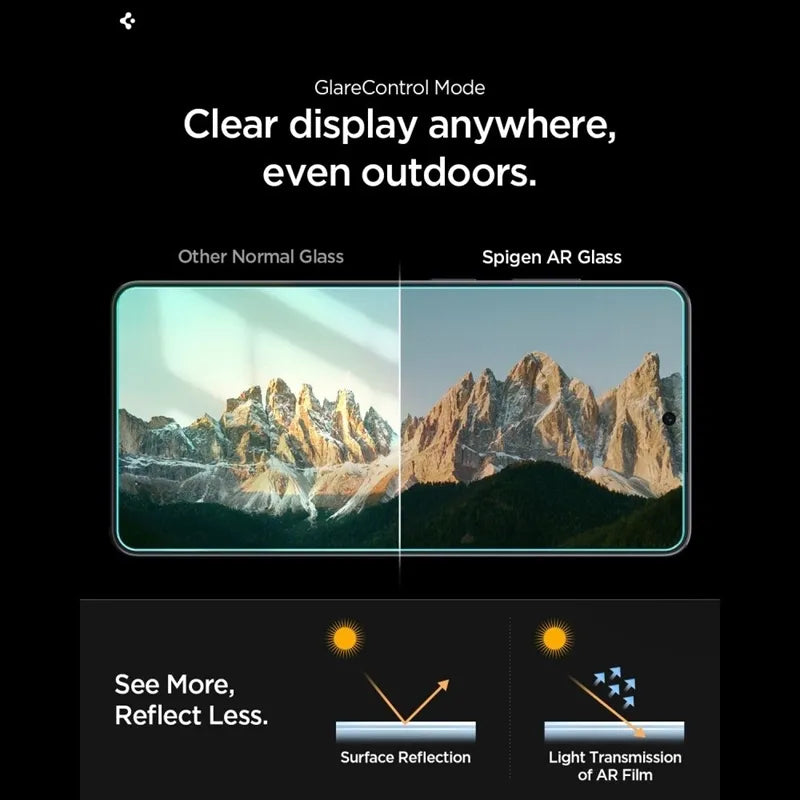 Spigen GLAS.TR EZ Fit Pro AC Anti Reflection 2-Pack – neatspindintis grūdintas stiklas, skirtas Samsung Galaxy S26 (2 vnt.)