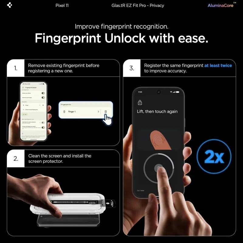 Spigen Glas.tR EZ Fit Pro AC Privacy 2-Pack – grūdintas privatumo stiklas, skirtas Google Pixel 10 / 11 (2 vnt.)