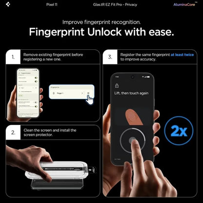 Spigen Glas.tR EZ Fit Pro AC Privacy 2-Pack – grūdintas privatumo stiklas, skirtas Google Pixel 10 / 11 (2 vnt.)