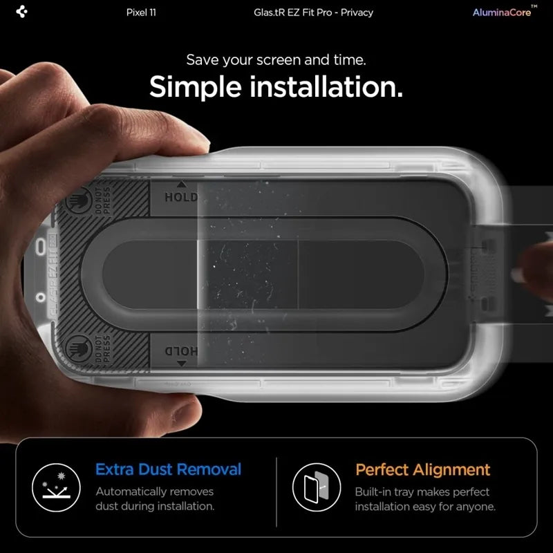 Spigen Glas.tR EZ Fit Pro AC Privacy 2-Pack – grūdintas privatumo stiklas, skirtas Google Pixel 10 / 11 (2 vnt.)