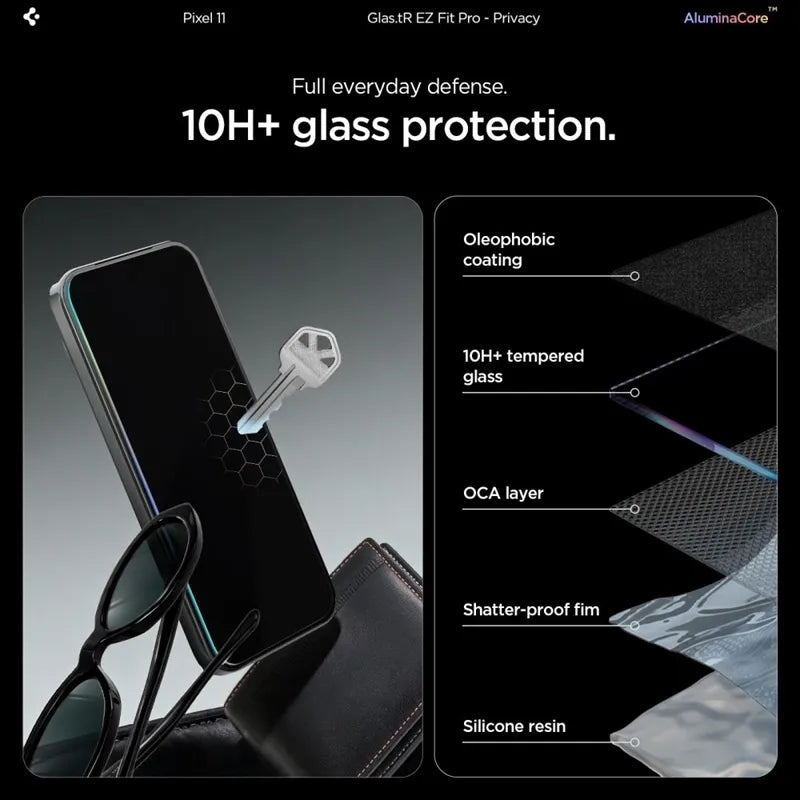 Spigen Glas.tR EZ Fit Pro AC Privacy 2-Pack – grūdintas privatumo stiklas, skirtas Google Pixel 10 / 11 (2 vnt.)