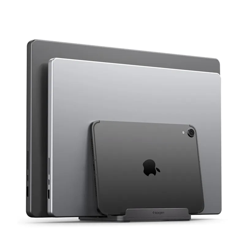Spigen LD208S4 vertikalus nešiojamojo kompiuterio stovas – aliumininis organizatorius/stovas 4 įrenginiams (Space Gray)