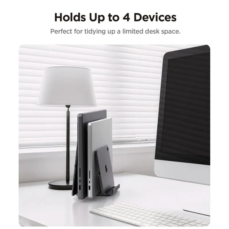 Spigen LD208S4 vertikalus nešiojamojo kompiuterio stovas – aliumininis organizatorius/stovas 4 įrenginiams (Space Gray)