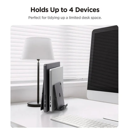 Spigen LD208S4 vertikalus nešiojamojo kompiuterio stovas – aliumininis organizatorius/stovas 4 įrenginiams (Space Gray)