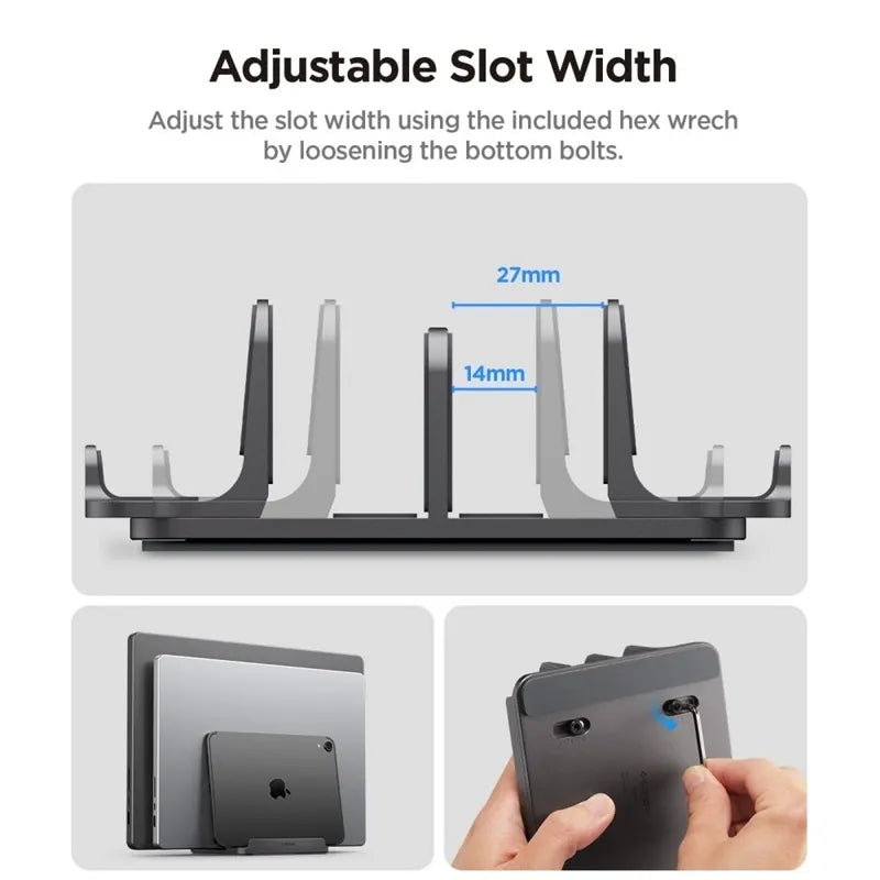 Spigen LD208S4 vertikalus nešiojamojo kompiuterio stovas – aliumininis organizatorius/stovas 4 įrenginiams (Space Gray)