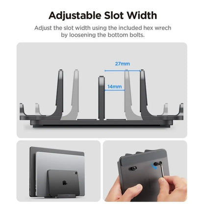Spigen LD208S4 vertikalus nešiojamojo kompiuterio stovas – aliumininis organizatorius/stovas 4 įrenginiams (Space Gray)