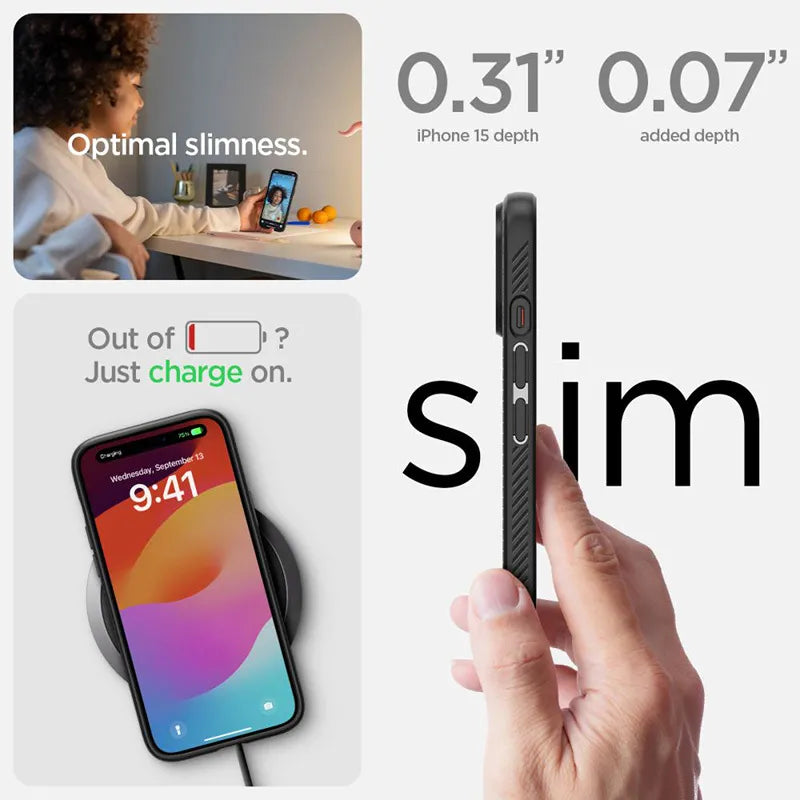 Spigen Liquid Air – Dėklas, skirtas „iPhone 15“ (matinė juoda)