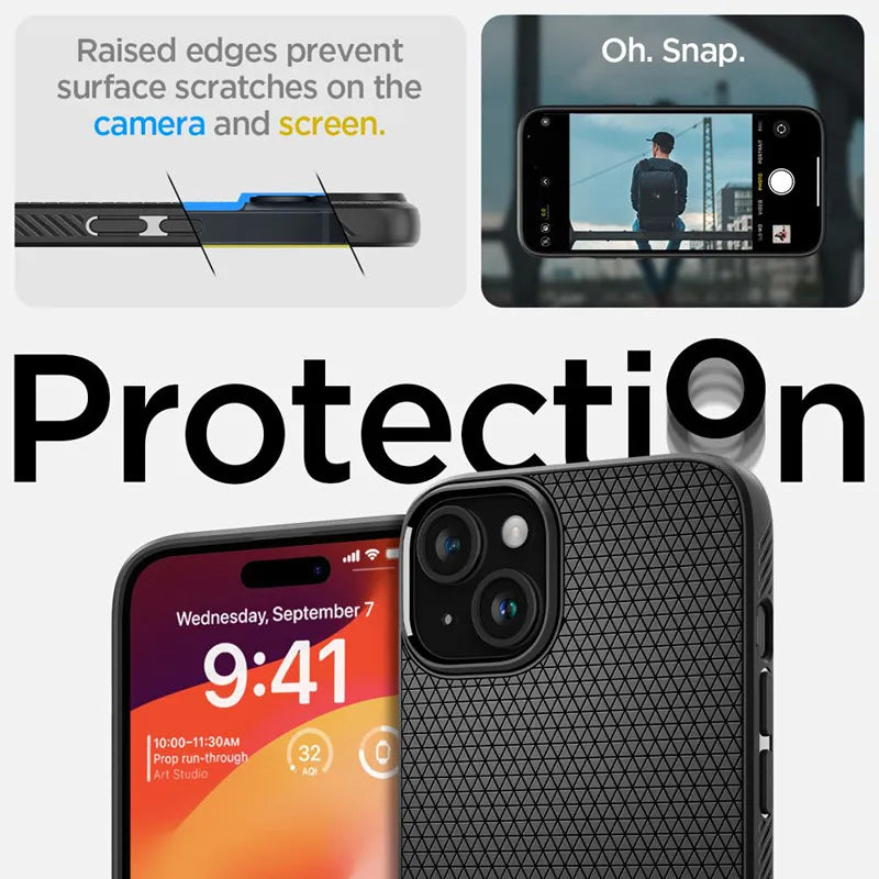 Spigen Liquid Air – Dėklas, skirtas „iPhone 15“ (matinė juoda)