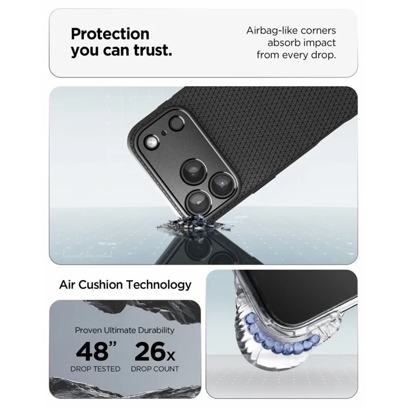 Spigen Liquid Air – dėklas, skirtas iPhone 18 Pro Max / 17 Pro Max (matinė juoda spalva)