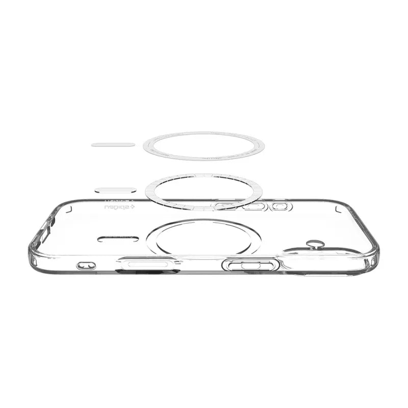 Spigen Liquid Crystal Mag MagSafe – dėklas iPhone 17 (Skaidrus/Baltas)