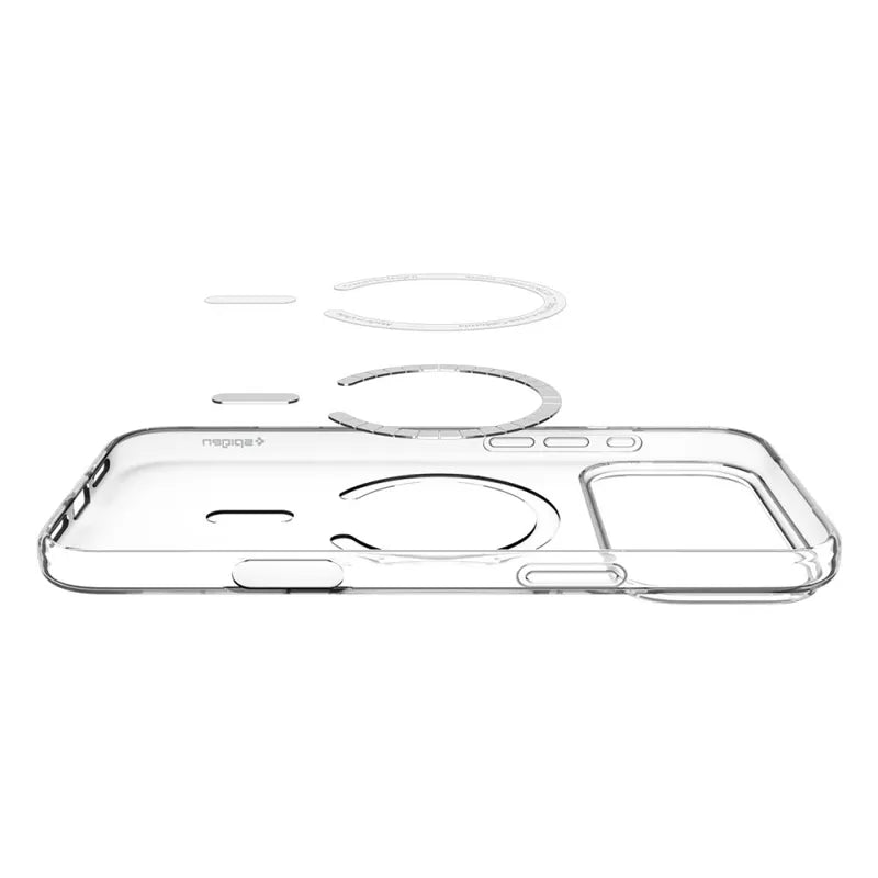 Spigen Liquid Crystal Mag MagSafe dėklas, skirtas iPhone 17 Pro Max (Skaidrus/Baltas)