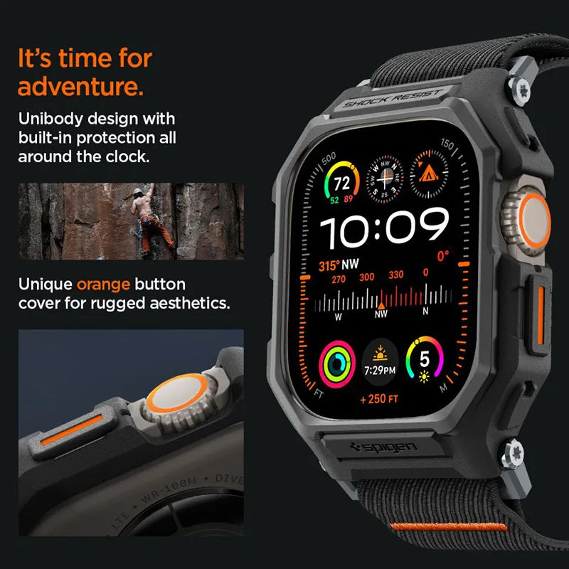 Spigen Lite Fit "Pro" – dėklas su dirželiu, skirtas "Apple Watch Ultra 1/2 49 mm" (matinė juoda)