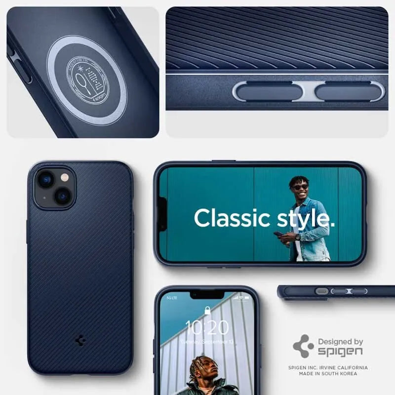 Spigen Mag Armor - dėklas, skirtas „iPhone 14 Plus“ (tamsiai mėlyna)