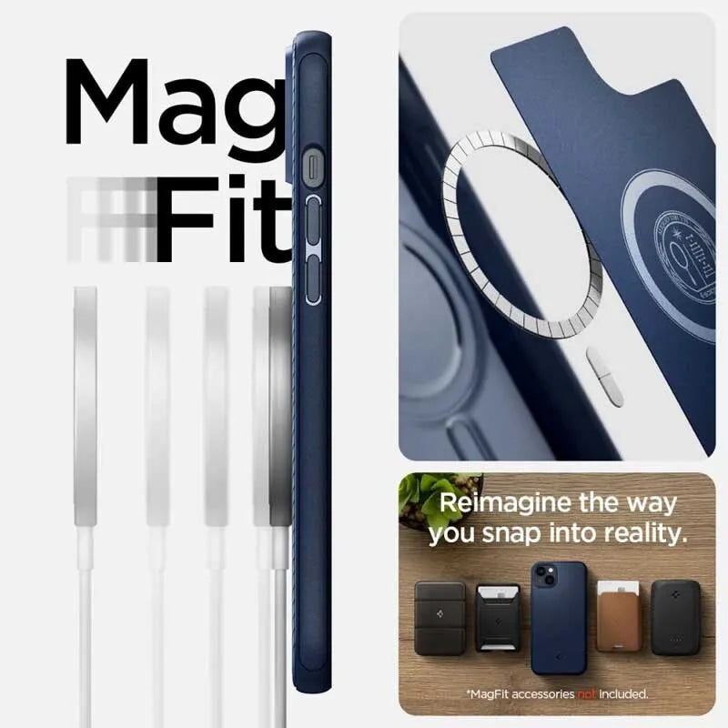 Spigen Mag Armor - dėklas, skirtas „iPhone 14 Plus“ (tamsiai mėlyna)