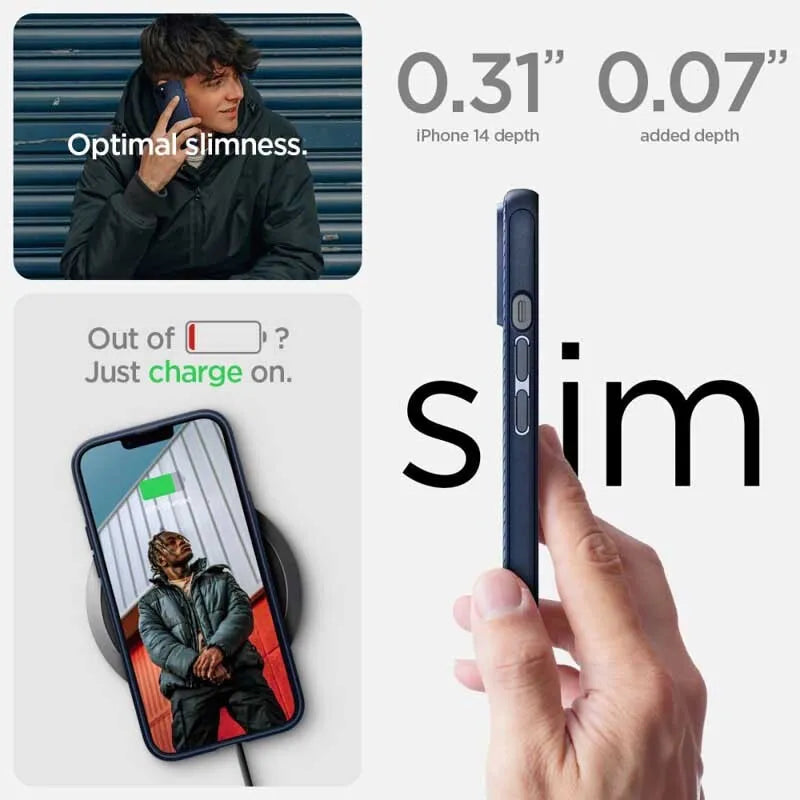 Spigen Mag Armor - dėklas, skirtas „iPhone 14 Plus“ (tamsiai mėlyna)