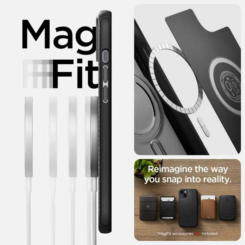 Spigen Mag Armor – dėklas skirtas iPhone 15 Plus / iPhone 14 Plus (juodas)