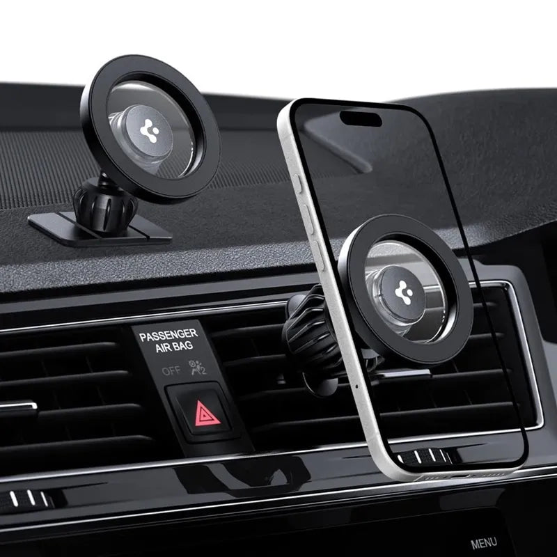 Spigen MFT13 Magnetinis automobilinis laikiklis prietaisų skydeliui ir ventiliacijos grotelėms MagSafe (Juodas)
