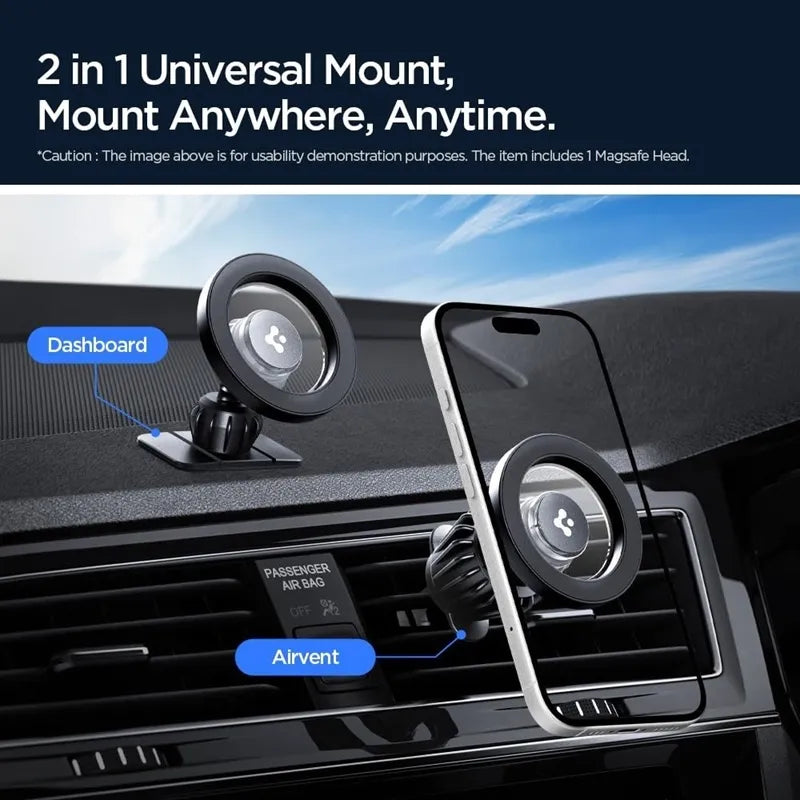 Spigen MFT13 Magnetinis automobilinis laikiklis prietaisų skydeliui ir ventiliacijos grotelėms MagSafe (Juodas)