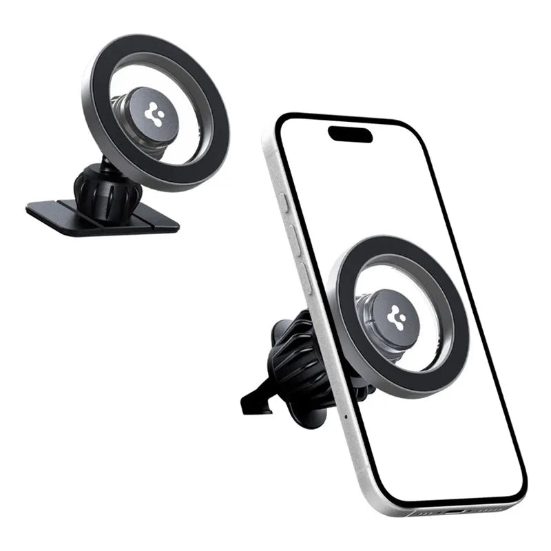 Spigen MFT13 magnetinis laikiklis prietaisų skydeliui ir ventiliacijos angai – Magnetinis automobilinis laikiklis MagSafe (Sidabrinis)