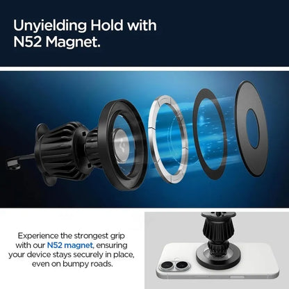 Spigen MFT13 magnetinis laikiklis prietaisų skydeliui ir ventiliacijos angai – Magnetinis automobilinis laikiklis MagSafe (Sidabrinis)