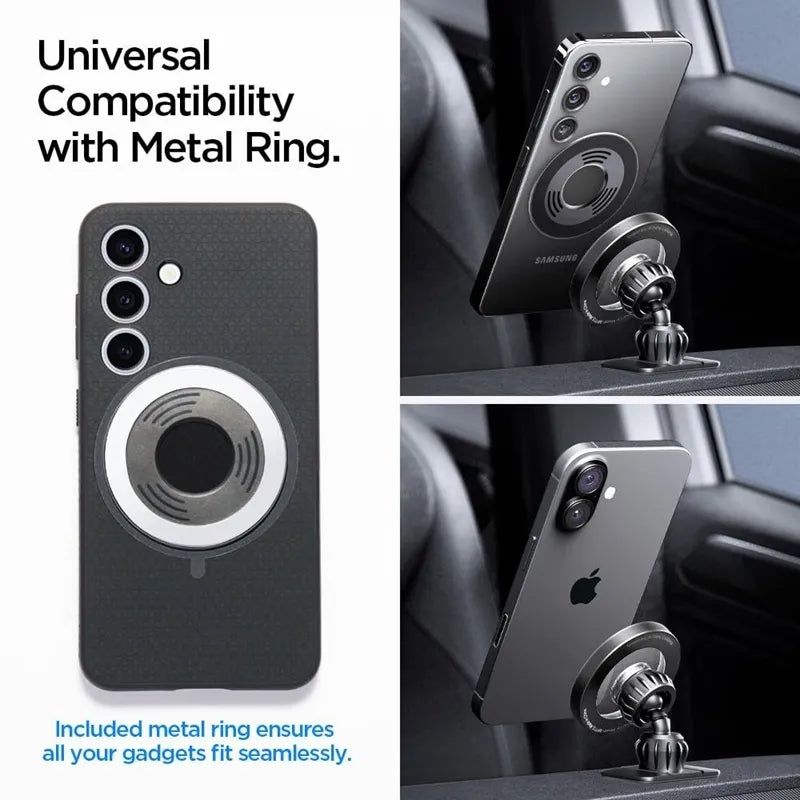 Spigen MFT13 magnetinis laikiklis prietaisų skydeliui ir ventiliacijos angai – Magnetinis automobilinis laikiklis MagSafe (Sidabrinis)