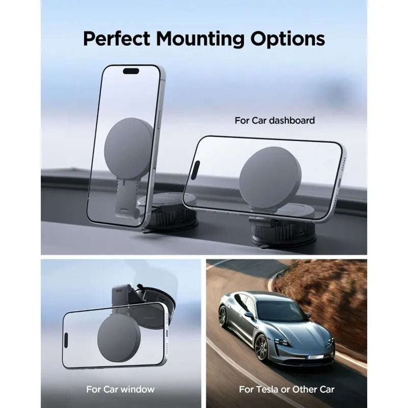 Spigen MFT35-1 magnetinis automobilinis laikiklis prietaisų skydeliui, priekiniam stiklui ir ekranui – MagSafe magnetinis laikiklis (juodas)