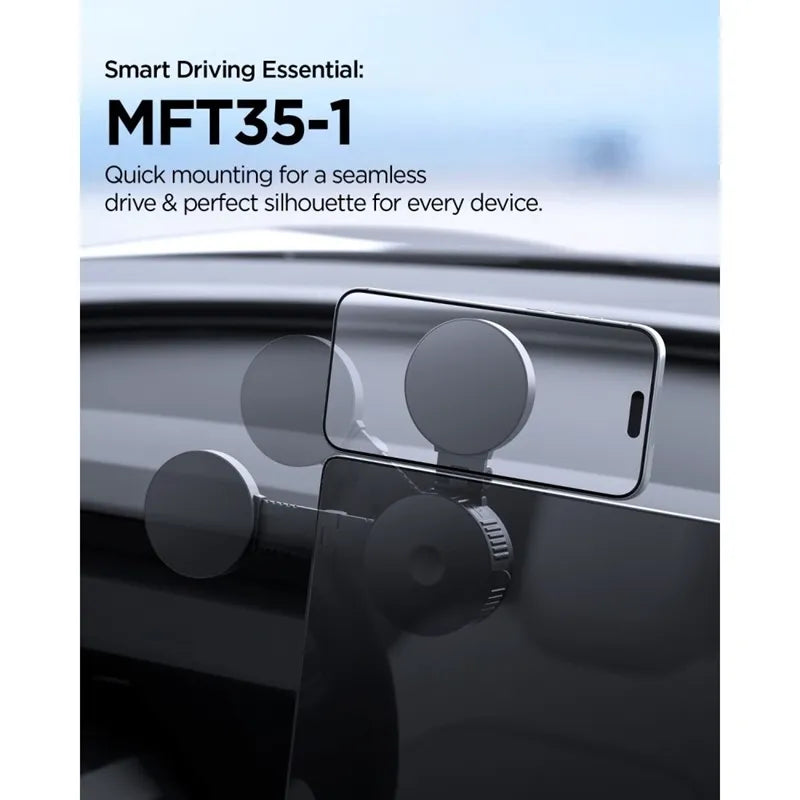 Spigen MFT35-1 magnetinis automobilinis laikiklis prietaisų skydeliui, priekiniam stiklui ir ekranui – MagSafe magnetinis laikiklis (juodas)