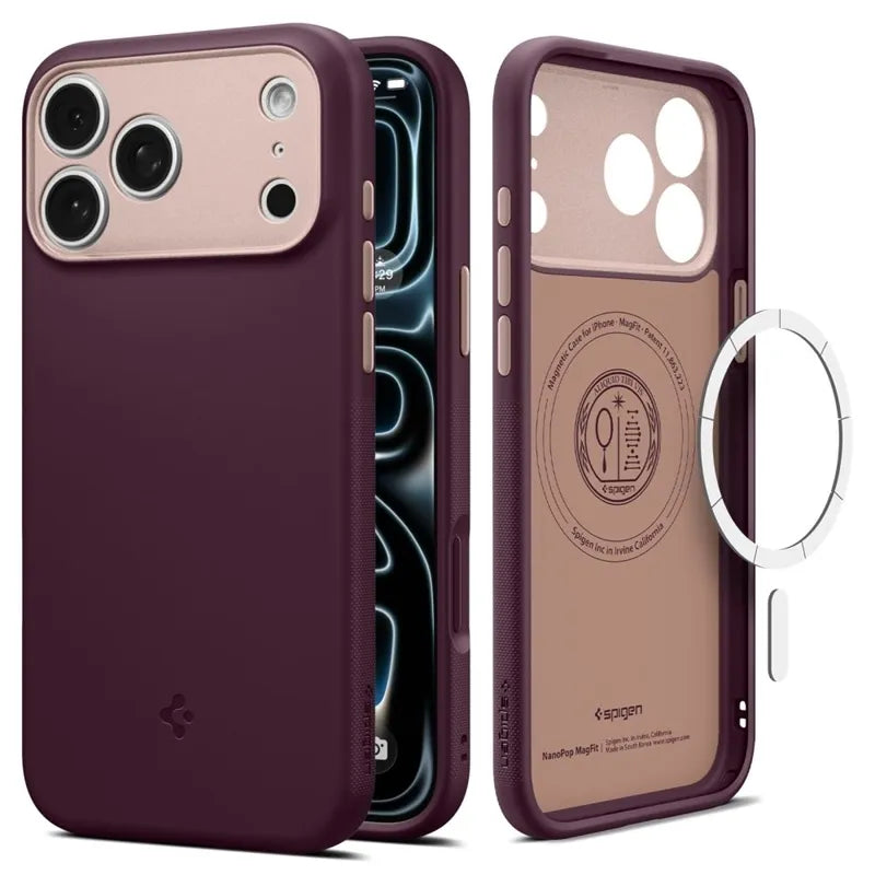 Spigen Nano Pop Mag MagSafe – dėklas, skirtas iPhone 18 Pro / 17 Pro (Burgundy Bean)