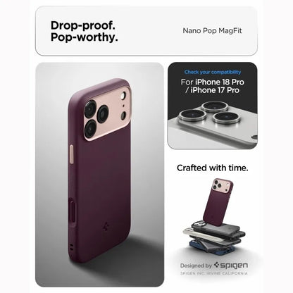 Spigen Nano Pop Mag MagSafe – dėklas, skirtas iPhone 18 Pro / 17 Pro (Burgundy Bean)