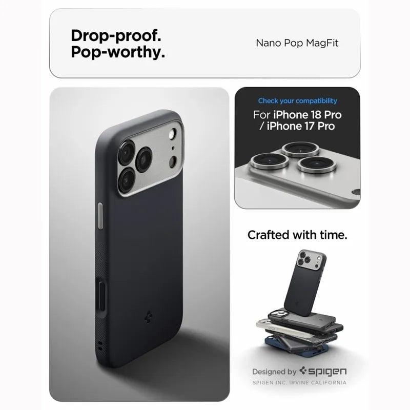 Spigen Nano Pop Mag MagSafe – dėklas, skirtas iPhone 18 Pro Max / 17 Pro Max (Black Sesame)