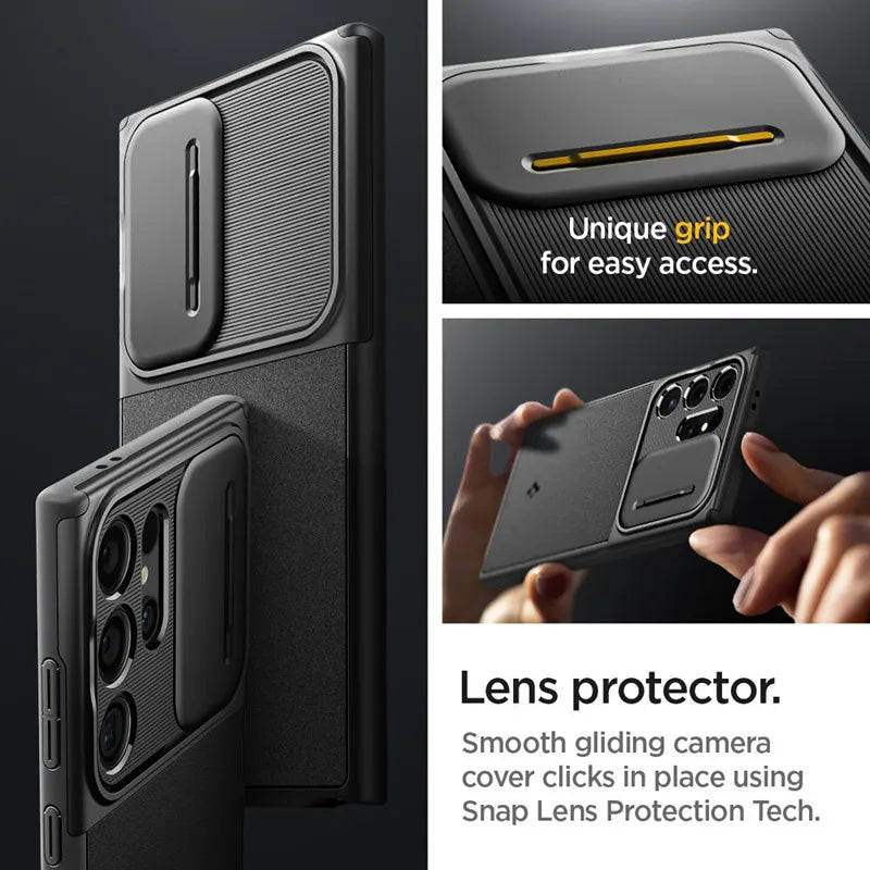 Spigen Optik Armor – dėklas, skirtas Samsung Galaxy S24 Ultra (juodas)