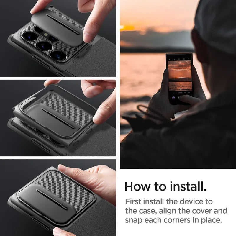 Spigen Optik Armor – dėklas, skirtas Samsung Galaxy S24 Ultra (juodas)
