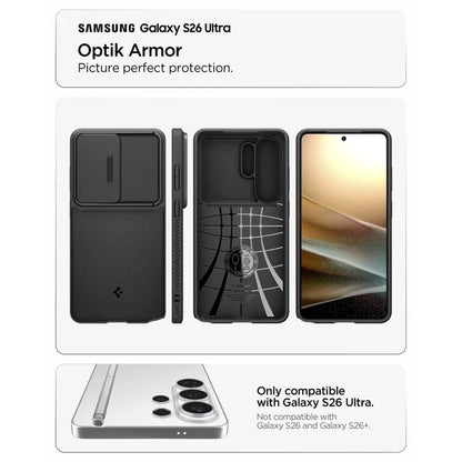 Spigen Optik Armor – dėklas, skirtas Samsung Galaxy S26 Ultra (juodas)