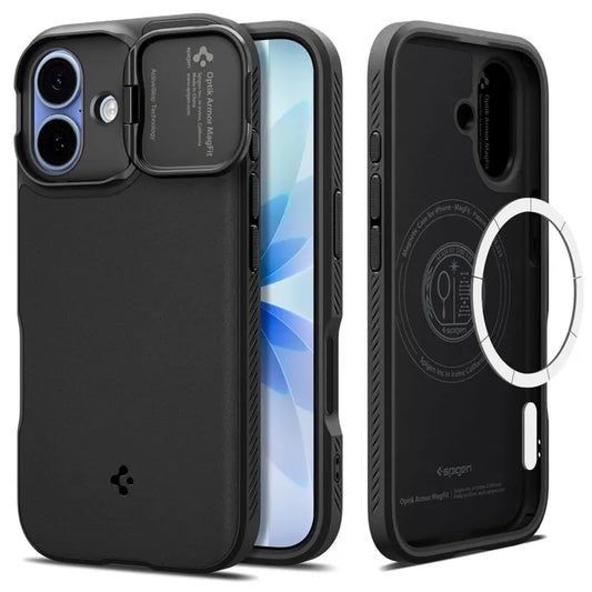 Spigen Optik Armor Mag MagSafe – dėklas iPhone 17 (juodas)