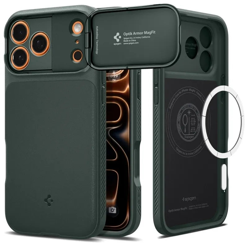 Spigen Optik Armor Mag MagSafe – dėklas iPhone 17 Pro (Abyss Green)