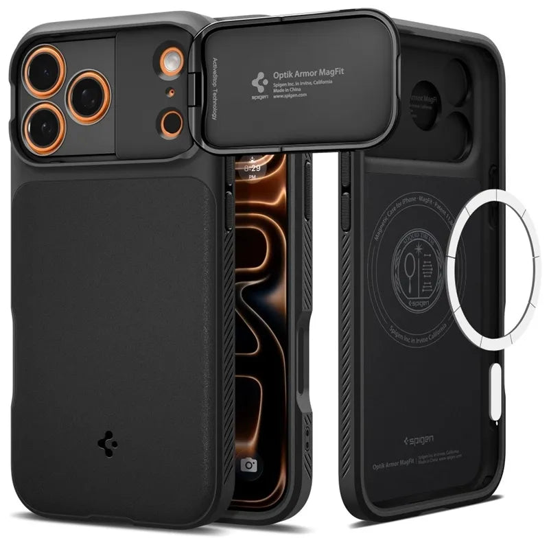 Spigen Optik Armor Mag MagSafe dėklas iPhone 17 Pro Max (Juodas)