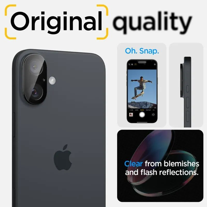 Spigen Optik GLAS.TR kameros apsauga (2 vnt.) – objektyvo apsauga, skirta iPhone 16 / 16 Plus (juoda)